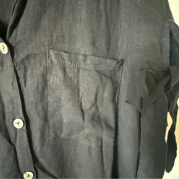 Tempo Paris Linen Cotton Shirt Dress Black M/L Made in Italy Button Front - Picture 6 of 9